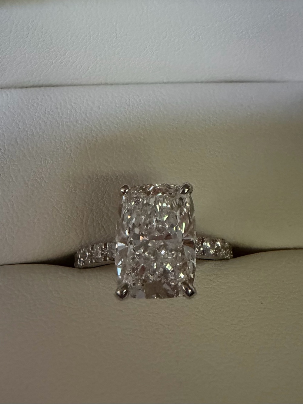 Elongated lab Diamond Cushion wedding ring